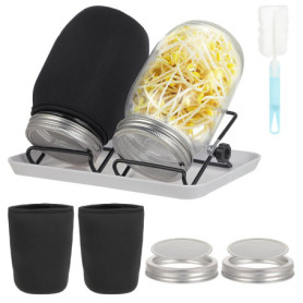 2 germoir à graines - Pot pour Germination 32oz - Matériau en Verre - avec Couvercle en Acier Inoxydable, Support et Plateau en 