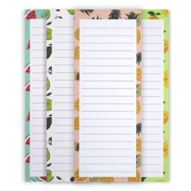 GOIYZTTR Lot de 4 Bloc Notes Magnetiques Liste de Courses Magnetique Frigo Motifs de Fruits Colorés Blocs Notes Avec Aimant Conv