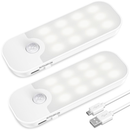 Veilleuse LED Veilleuse Rechargeable, Veilleuse Detecteur de Mouvement avec Bande Magnétique Adhésive[Lot de 2]. 3 Modes (Auto/O