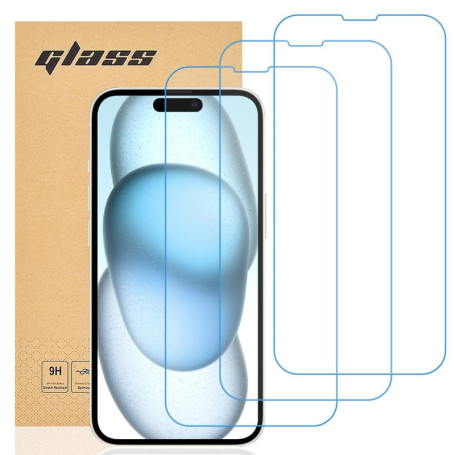 gueche Verre Trempé compatible iPhone 15, [Lot de 3] Protection d'écran Pour iPhone 15 [Extrêmement résistant aux rayures] [Haut