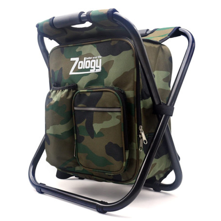 Zology Paniers Sièges Pliant Camping Chaise Tabouret Sac à Dos avec Refroidisseur Isolé Sac de Pique-Nique Camouflage Portable R