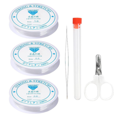 Fil Elastique pour Bracelet Resistant, 3 Rouleaux Fil pour Bracelet Perle Transparent, Fil Nylon pour Bracelet 0.5mm 0.8mm 1mm, 