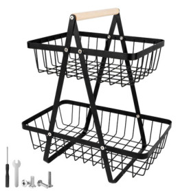 NVIYAM 2 Étages Corbeille à Fruits et Légumes, Support pour Comptoir de Cuisine, Panier en Maille Métallique pour Oignons et Col