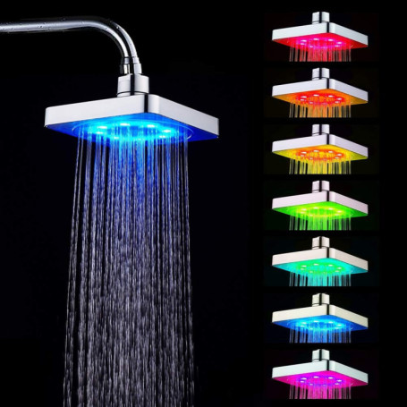 MAGT Pommeau de Douche LED, 7 Couleurs LED Pommeau de Douche Douchette, Pommeau de Douche Led Carre avec 7 Couleurs Changement, 