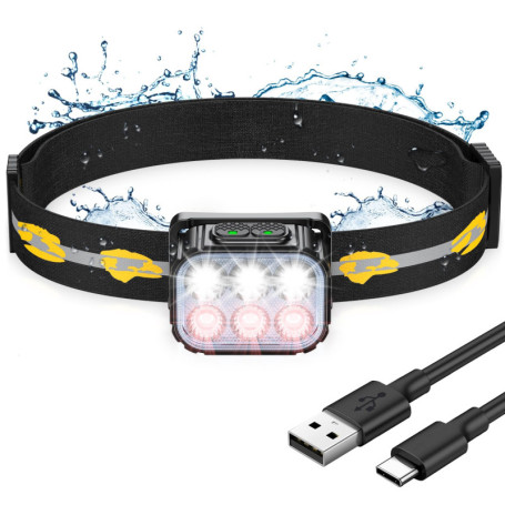 EOIWUY Lampe Frontale LED Ultra Puissante, Rechargeable Lampe Frontale Étanche avec Lumière Rouge, 6 Modes d'Éclairage & 36H d'A