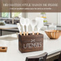 PUERSI Porte Ustensiles Cuisine en Bois, Rangement Ustensiles Cuisine pour Comptoir, Porte Couverts pour Décor de Cuisine de Fer