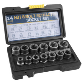 Lot de 14 extracteurs d'écrous WIYETY Jeu d'extracteurs de vis à profil hélicoïdal, Jeu de clés à douille, Extracteur de boulons