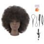 Tête d'entraînement afro de 25,4 cm - Cheveux 100% humains - Tête de mannequin pour coiffure - Pince incluse