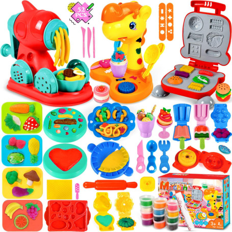 NEMMXUB Pate a Modeler, 52 pièces Pâte À Modeler pour Enfants, Accessoires en Pâte à Modeler pour Créer des Hamburgers et des pi