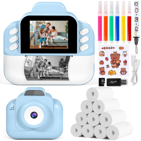 Appareil Photo Numérique Instantané, avec Papier d'impression & Carte TF 32G, Caméra Vidéo avec Stylos Colorés pour Le Bricolage