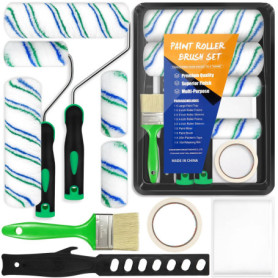 BGIUSQF Lot de 12 Pièces Kit Rouleau Peinture, Kit Peinture Mur et Plafond, Kit Peinture Mur, Rouleau Et Pinceaux, Comprend un B