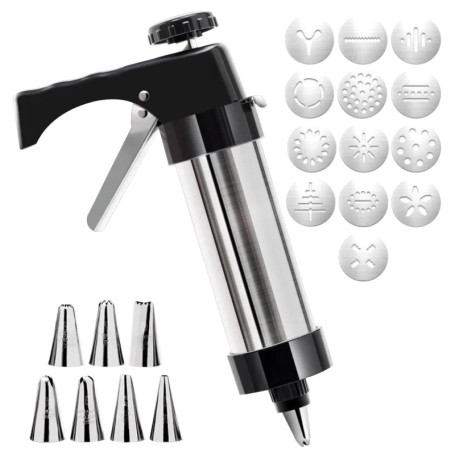 Dyaucwpo Pistolet à Patisserie, Presse à Pâtisserie en Acier Inoxydable, Machine à Biscuits, Presse à Biscuits Avec 13 Gabarits,