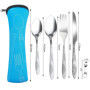 2 Pièces Couverts en Acier Inoxydable avec Sac,Voyage Ensemble Couverts,Couverts,Ensemble de Couverts Transportables,Pour Les éc