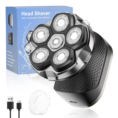 Rasoir Tete Chauve Homme, Rasoir Electriques Hommes, 6D Flexible Tête de Rasage, Tête Magnétique, Utilisable à sec et Sous L'eau