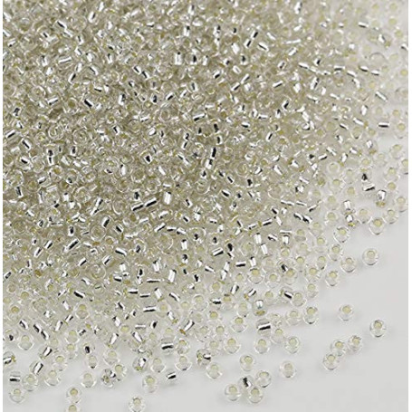 Tibaoffy Transparent avec doublure argent Taille 12/0 Perles de verre artisanal 2 mm pour la fabrication de bijoux (Total Enviro