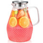 Carafe Eau, veecom 2,4 Litres Carafe Verre avec Couvercle, Pichet en Verre Borosilicaté avec Brosse, Pichet à Eau pour thé Glacé