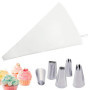Blanc Douille Patisserie Poche à Douille Patisserie,Poche à Douille en Tissu,Réutilisable Résistant Coton Piping Bag avec 5 Pièc