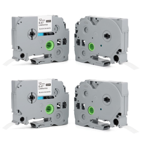4 x Ruban Compatible pour Etiqueteuse Brother P-Touch Étiqueteuses Tze-231 Tze231 Noir Sur Blanc Laminé Cassette 12mm 0.47 X 8M 