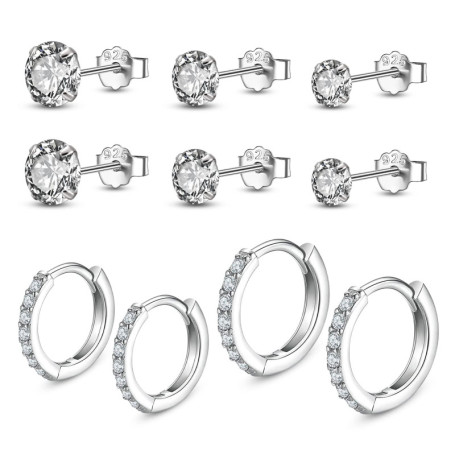 Yorgewd 5 Paires Boucles en Argent Sterling 925 Ensemble pour Femme 8.5mm/10.5mm, 925 Zircon Cubique Clous D'oreilles Hypoallerg