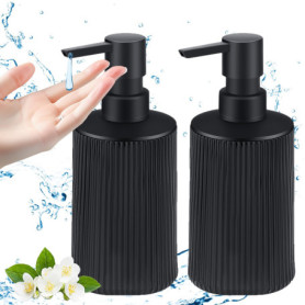 2 pezzi Distributeur Savon Flacon Distributeurs de Savon Plastique Noir Mat Distributeur de Savon pour Salle de Bain et Cuisine 
