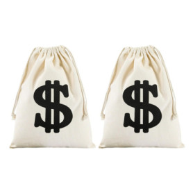 Lot de 2 porte-monnaie, porte-monnaie avec signe dollar, porte-monnaie, porte-monnaie en toile, sac de banque, costume de voleur