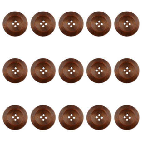 Lot de 15 Boutons en Bois à Quatre Yeux Avec Bords Ronds - Pour Cardigan, Tricot, Couture, Crochet (25 mm)