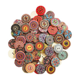Lot de 50 boutons en bois colorés 25 mm Personnalisés Exquis Rétro Rond Naturel Accessoires de bricolage