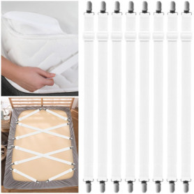 Farerkass Lot de 8pcs Tendeur Drap Housse Élastique, Attache Drap Housse, (35-130cm) Tendeurs de Drap Ajustables avec Clips Méta