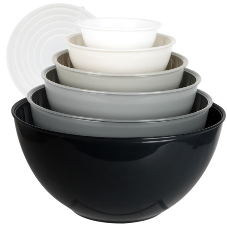 Mozvvco Lot de 6 Bols Mélangeurs, Ensemble de Saladiers en Plastique avec Couvercle, Bols à Mélanger de 0,25-5,25 L, Empilables 