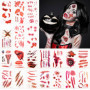 Alintor Tatouage Halloween, Maquillage Halloween pour Visage, 180 PCS(5 Grandes Feuille+15 Petite) Cicatrice Faux Sang Stickers 