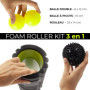 KALAHARI Foam Roller KIT, 3 en 1 plus Ebook d’exercices en Français - Rouleau de Massage, balle Double, à Picots et Sac de trans