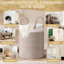 ZLPBAO Corbeille à Linge Panier à Linge en Coton Tissé Panier de Rangement 40L Boho Corbeille a Linge de Qualité Supérieure avec