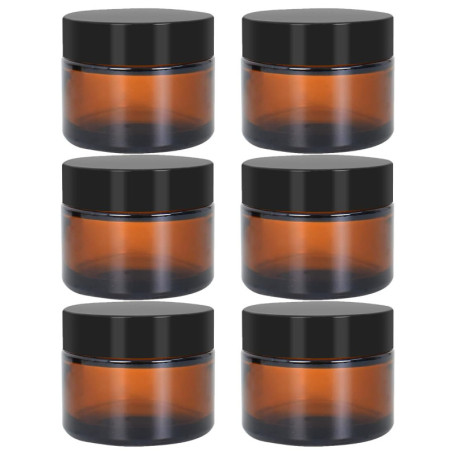 Aililong Lot de 6 bocaux à crème, 50 ml, en verre ambré, transparent, pour cosmétiques, lotions, pommades, huiles essentielles, 