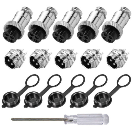 Aiqeer 5 Pièces 4 Broches GX16 Aviation Connecteur, 16 mm Fileté Panneau Métal Aviation Câble Connecteur, 5A Mâle Femelle Aviati