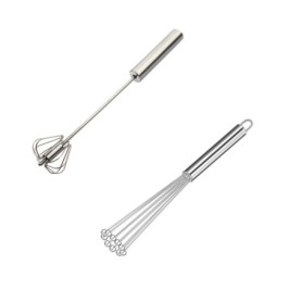 Naisfei Lot de 2 Batteurs à Œufs, Fouet Multifonctionnel Semi-Automatique à Main En Acier Inoxydable, Batteur à Lait, Batteur Ro
