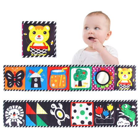 Yolistar Livre Tissu Bébé 0-3-6 Mois,Livre de Haute Contraste en Tissu Sensoriel Bébé Naissance,Livre Tissu Bébé Livre Noir et B