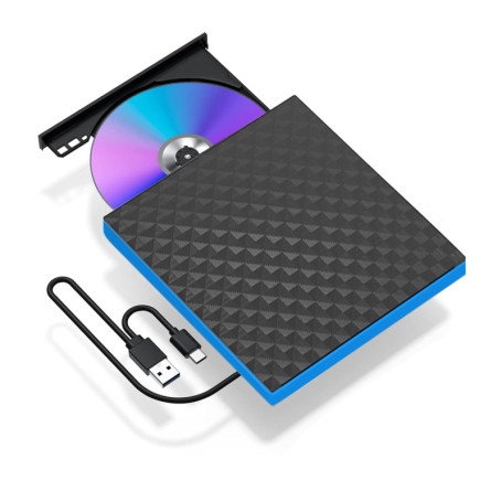 Lecteur CD/DVD Externe pour PC, USB 3.0 et USB-C Graveur DVD Externe Optique CD/DVD -/+RW Drive, Lecteur Graveur CD DVD Optiques