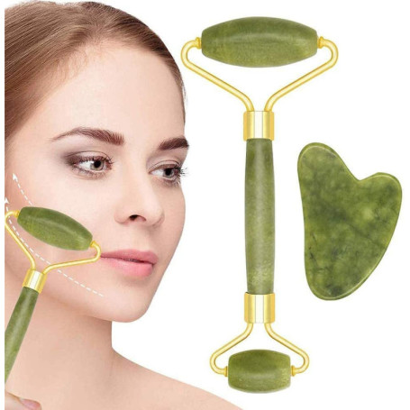 2 Pcs Rouleau De Jade Kits De Massage Jade Roller Et Gua Sha Rouleau De Jade Massage Visage Rouleau Jade Visage Naturelle Roulea