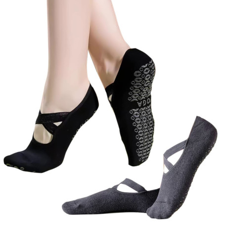 CLDURHGE Chaussettes de Yoga Chaussettes Antidérapantes Femme 2 Paires Chaussettes Pilates pour Yoga Pilates Ballet Fitness Entr