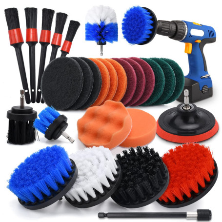 Brosse Perceuse,Brosse Nettoyage Rotative Perceuse Nettoyage Voiture Brosse Visseuse 28PCS pour Voiture, Jantes, Baignoire, Carr