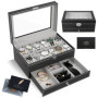 SAMISO Boîte à montres à 2 couches,Coffret à Montres avec couvercle en verre,Rangement pour Montres en Cuir,12 compartiments et 