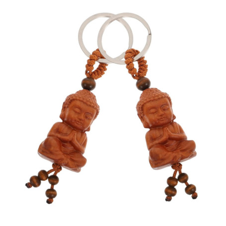 Porte-clés Bouddha,2 pièces Petite Porte-clés Bouddha en Bois Porte-Bonheur Talisman Chakra Yoga Cadeau Figurine,Mini Bouddha Po