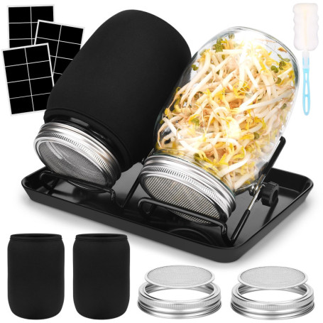 UCAMP Bocal de germination de graines, Kit de Germination de graines avec couvercles en Acier Inoxydable Supports et germinateur