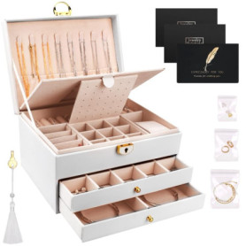 TEGOVE Boîte À Bijoux Pour Femme,3 Couches Boite Bijoux,Boite À Bijoux Femme,Bijoux Boite, Avec Coussins De Montre,Cadeau Pour F