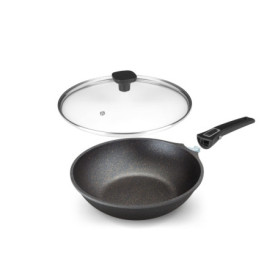 Home Icon Poêle Wok Induction en Aluminium avec Couvercle - Wok Antiadhésive avec Poignée Amovible Compatible avec Tous Les Feux