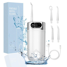 Jet Dentaire Hydropulseur Portable, 300 ML Water Flosser avec 5 Modes de Pression d'eau et 4 Embouts Remplaçables Étanche IPX7 P