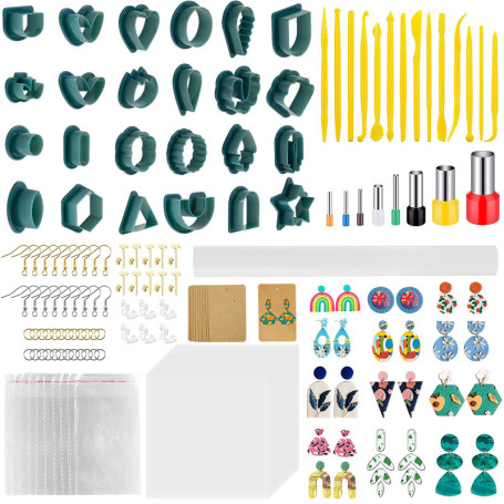 Teklemon Lot de 207 Emporte-Pièces en Argile Polymère pour Boucles d'Oreilles, 24 Formes Cutters de Argile Polymère avec Cartes,