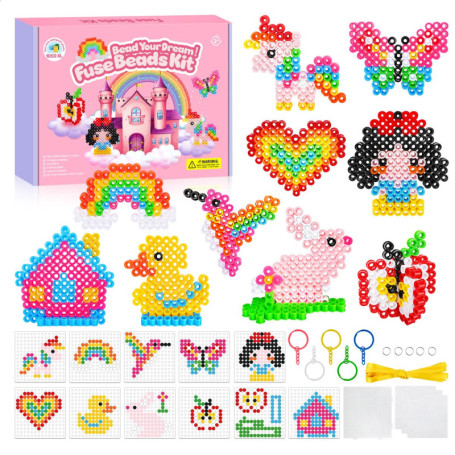 PITMT 10mm Perles à Repasser Grosse, 1050 Pièces XL Perle a Repasser 9 Couleurs avec Plaque Perle a Repasser, 11 Motifs 3 Papier