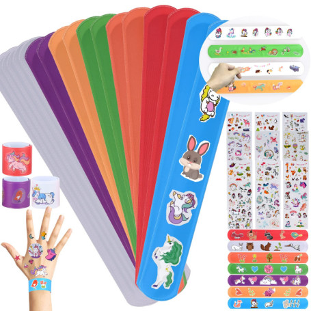 GOLDGE 18PCS DIY Bracelets à Claquer avec 12PCS Autocollant Transparent, Enfant Toy, Cadeau de Fête pour Enfants Filles Garçons 