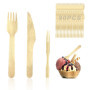 90 pièces de couverts en bois jetables, dont 30 pièces de couteaux en bois, 30 pièces de fourchettes en bois, 30 pièces de bâton